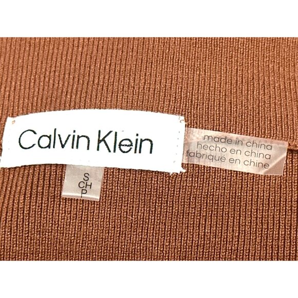 Calvin Klein S Copper Knit Satin Hem Tunic Top Layered Mock Neck Minimalist Chic - Picture 5 of 10